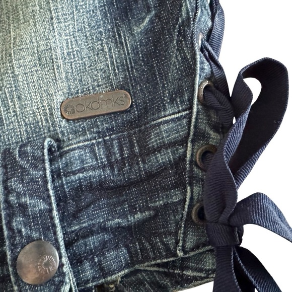 Streetwear Denim Vest crop Embroidered zipper Akdmks S lace up Akademik’s 947 - Picture 7 of 15